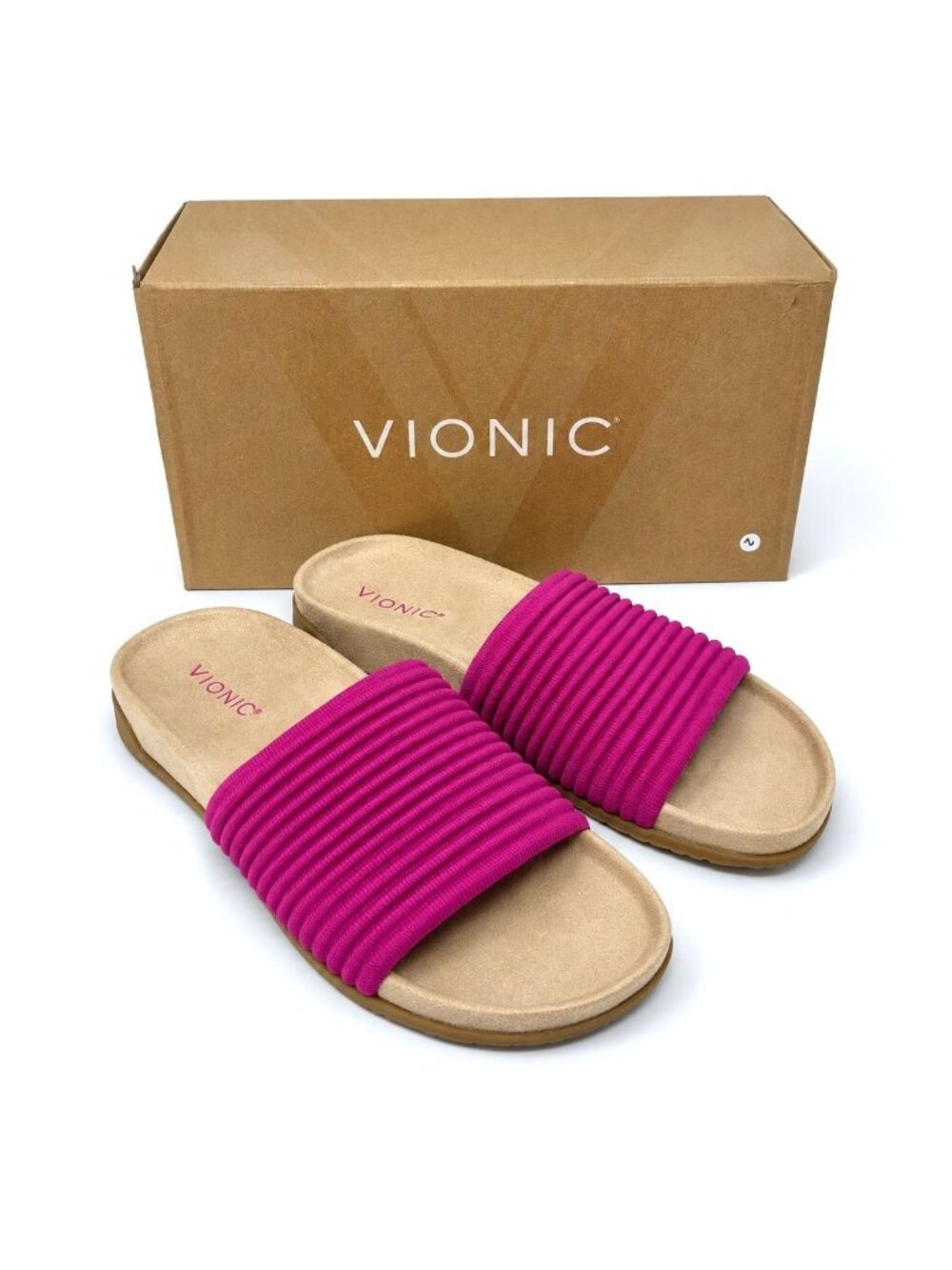 Vionic Evie Knit Slide Sandals Dark Rose Violet Womens 8.5 Comfort Arch Support